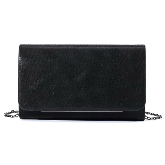 Clutch Evening Bag Black Gunmetal Chain Wallet Shoulder Crossbody - Picture 1 of 9